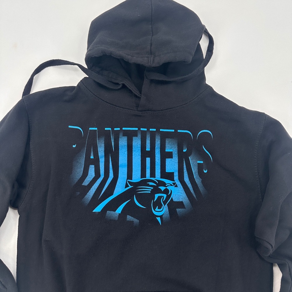 NFL Carolina Panthers Youth Hoodie Black Blue Graphic Sweatshirt Kids Size L - Picture 2 of 6